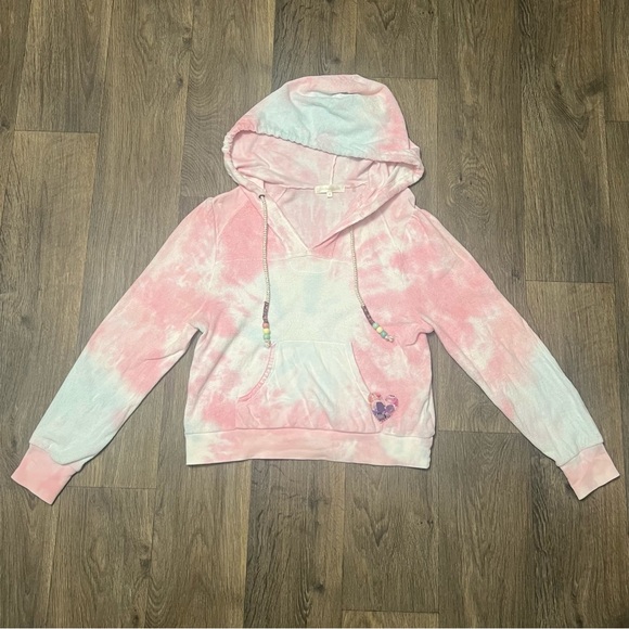 LoveShackFancy Kirby Hoodie Sweatshirt Size Medium Cherry Fizz Tie-Dye Pink Blue - Picture 6 of 12